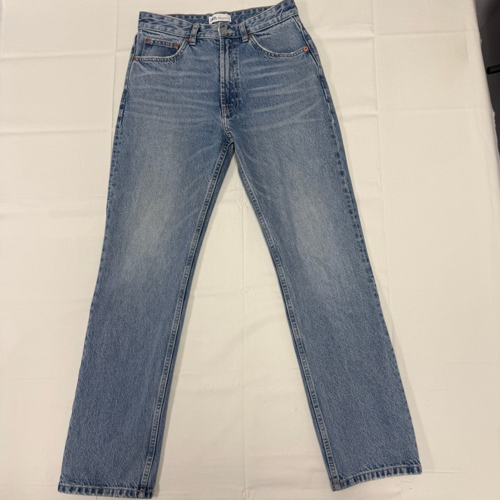 Zara Straight-Leg Light Blue Denim Jeans